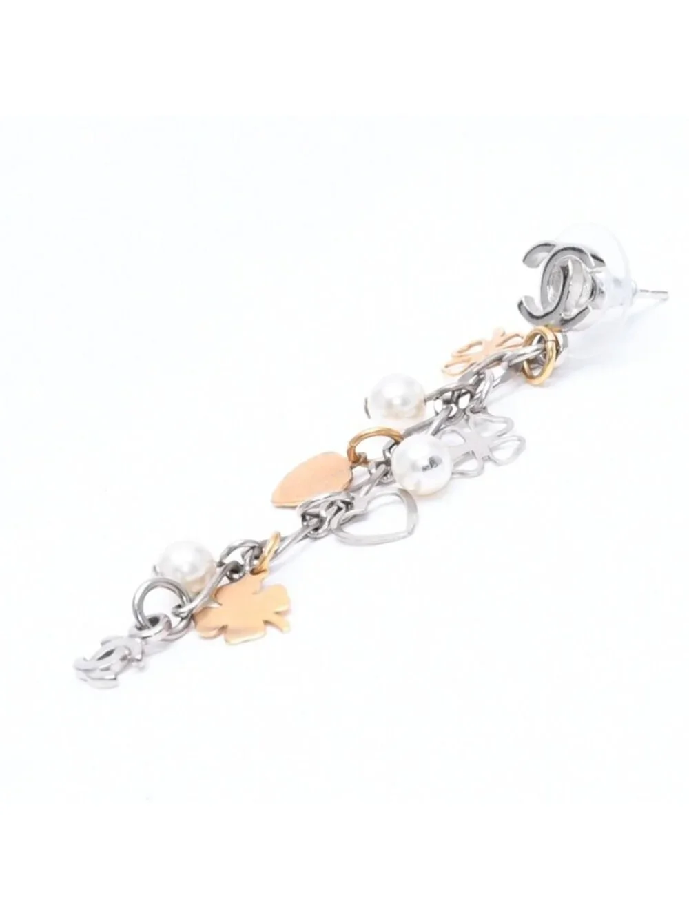 Chanel Drop Earrings 06 CC Logo Clover Heart Faux Pearl